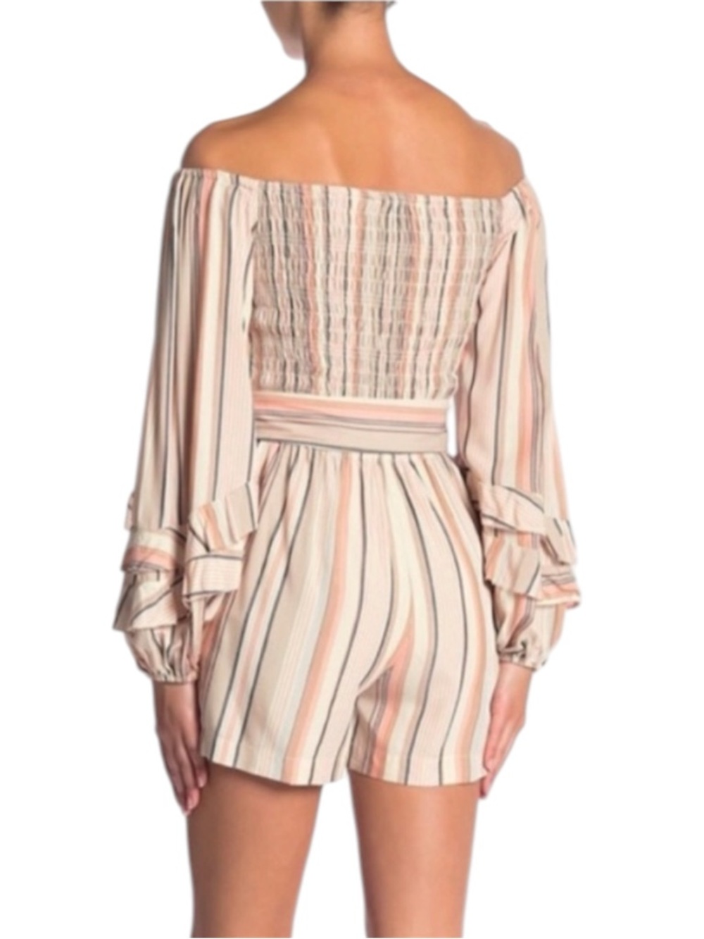 Ella Moss Lory Striped Off-The-Shoulder Romper - Picture 2 of 8